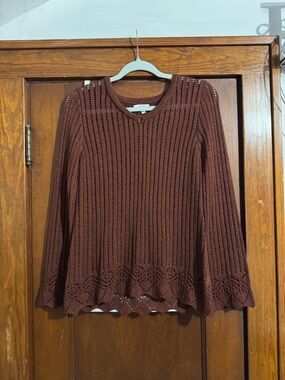 maurices Brown Open-Knit V-Neck Sweater